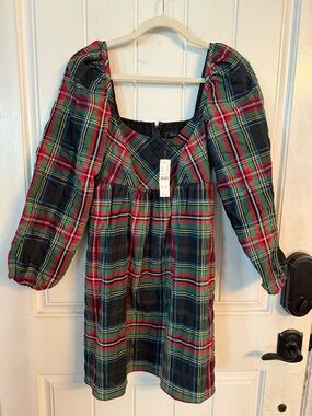 J. Crew Red and Green green plaid mini dress